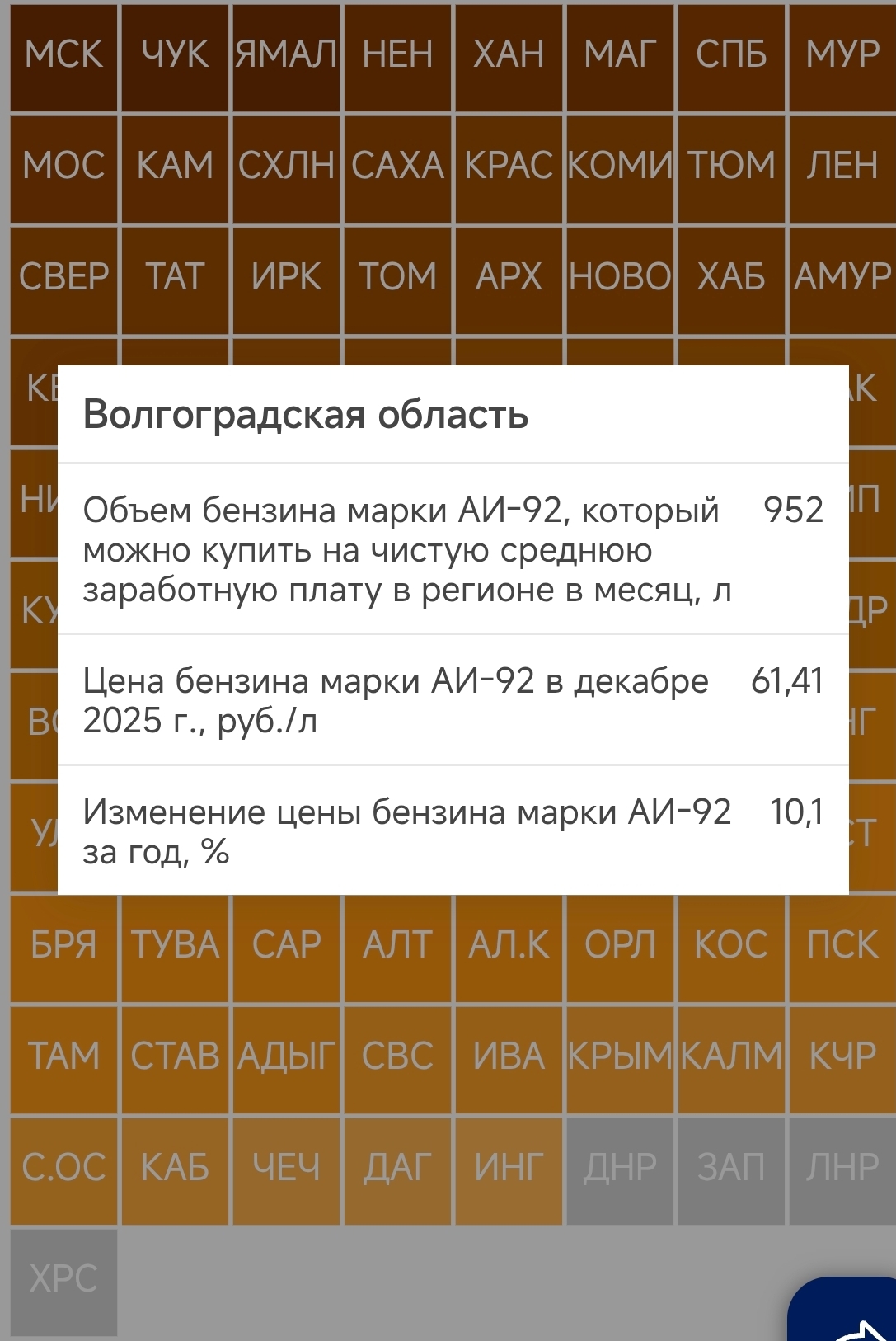 Названы регионы с самой доступной стоимостью бензина в Волжском, 02.02.2026 в 12:00